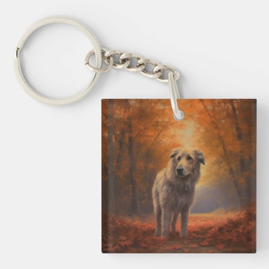 Wolfshond in herfstbladeren val inspireert sleutelhanger (Voorkant)