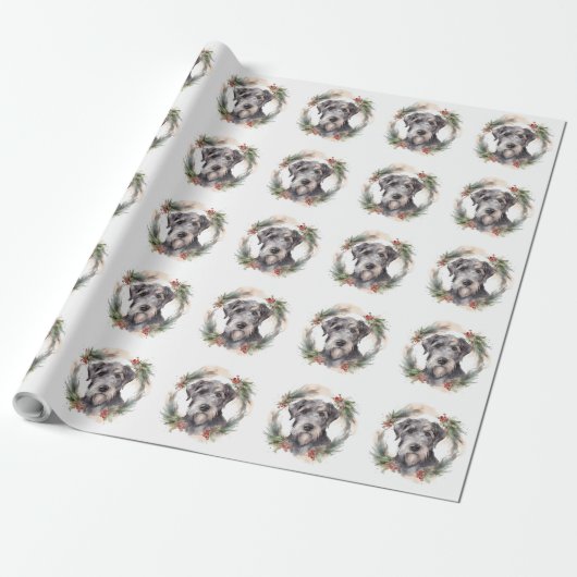 Wolfshond Kerst Krans Festieve Pup Cadeaupapier (Uitgerold)