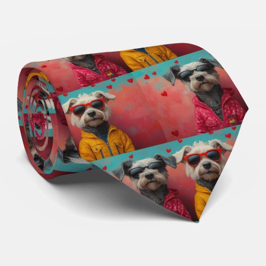 Wolfshond met hart Rozen Valentijnsdag Stropdas (Opgerold)