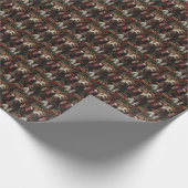 Wolfshond met kerstcadeaus bij de open haard cadeaupapier (Hoek)