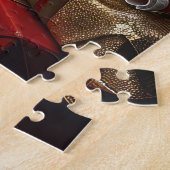 Wolfshond met kerstcadeaus bij de open haard legpuzzel (Zijkant)