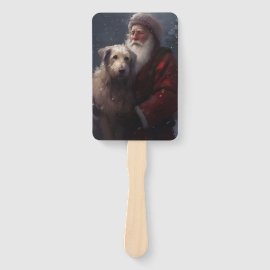 Wolfshond met Kerstman Feestelijke Kerst Handwaaier (Voorkant)