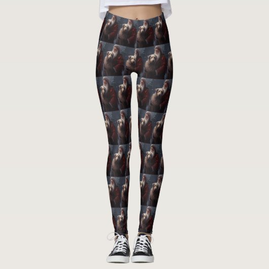 Wolfshond Met Kerstman Feestelijke Kerst Leggings (Voorkant)