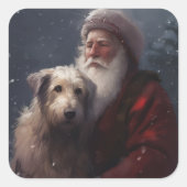 Wolfshond met Kerstman Feestelijke Kerst Vierkante Sticker (Voorkant)