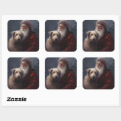 Wolfshond met Kerstman Feestelijke Kerst Vierkante Sticker (Vel)