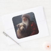 Wolfshond met Kerstman Feestelijke Kerst Vierkante Sticker (Envelop)