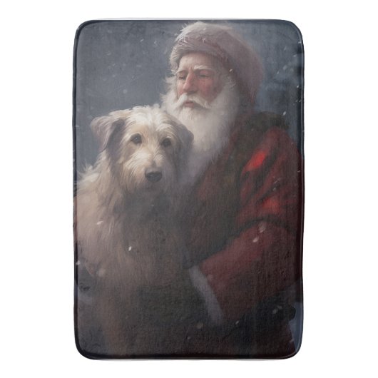 Wolfshond met kerstman Feestelijke Kerstmis Badmat (Voorkant Verticaal)