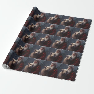 Wolfshond met Kerstman Feestelijke Kerstmis Cadeaupapier