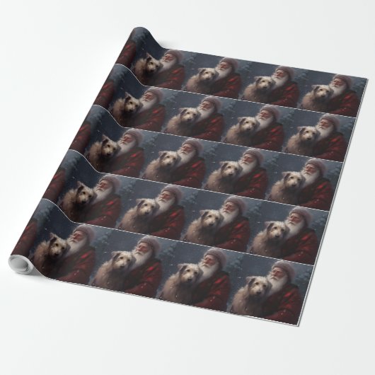Wolfshond met Kerstman Feestelijke Kerstmis Cadeaupapier (Uitgerold)