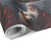 Wolfshond met Kerstman Feestelijke Kerstmis Cadeaupapier (Rol Hoek)