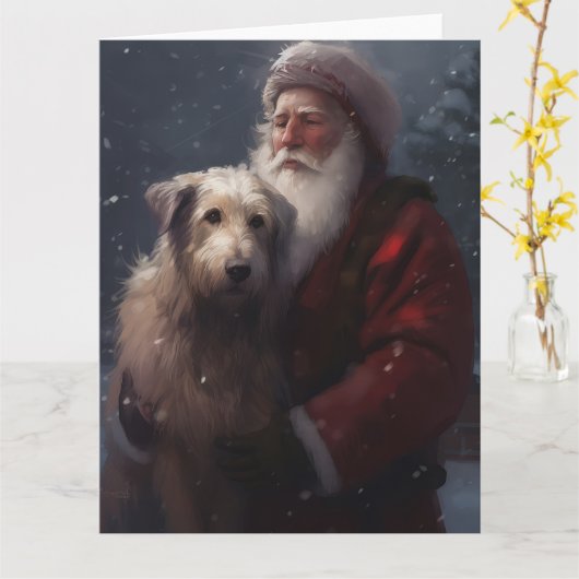 Wolfshond Met Kerstman Feestelijke Kerstmis Kaart (Gele Bloem)
