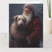 Wolfshond Met Kerstman Feestelijke Kerstmis Kaart (Voorkant)
