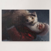 Wolfshond Met Kerstman Feestelijke Kerstmis Legpuzzel (Horizontaal)