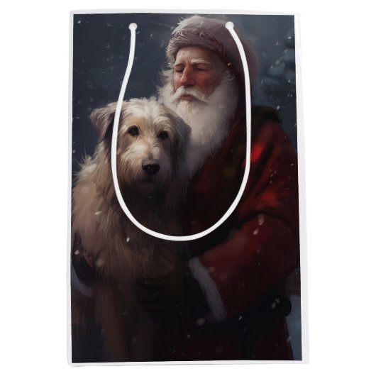Wolfshond met kerstman Feestelijke Kerstmis Medium Cadeauzakje (Voorkant)