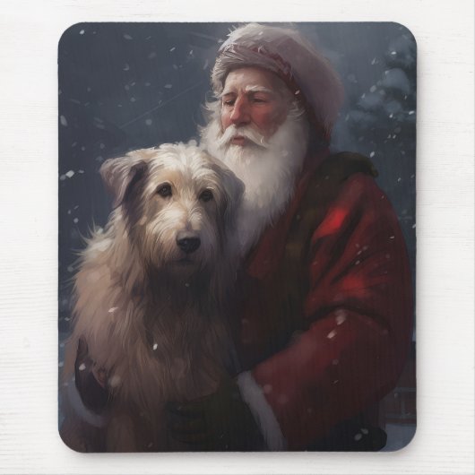 Wolfshond Met Kerstman Feestelijke Kerstmis Muismat (Voorkant)