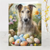 Wolfshond met paaseieren vakantie kaart (Gele Bloem)