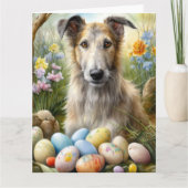 Wolfshond met paaseieren vakantie kaart (Voorkant)