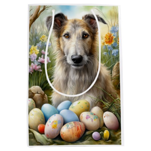 Wolfshond met paaseieren vakantie medium cadeauzakje (Voorkant)