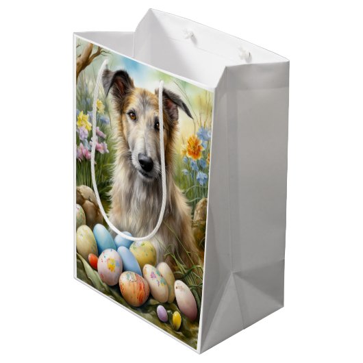 Wolfshond met paaseieren vakantie medium cadeauzakje (Achterkant Gekanteld)