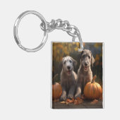 Wolfshond Puppy Herfst Plezier Pompoen Sleutelhanger (Voorkant Links)