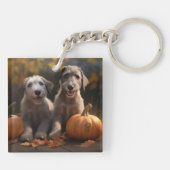 Wolfshond Puppy Herfst Plezier Pompoen Sleutelhanger (Achterkant)