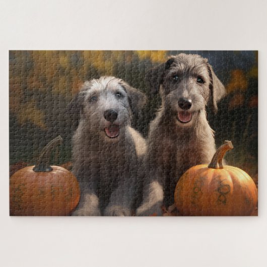 Wolfshond Puppy Herfstvreugde Pompoen Legpuzzel (Horizontaal)