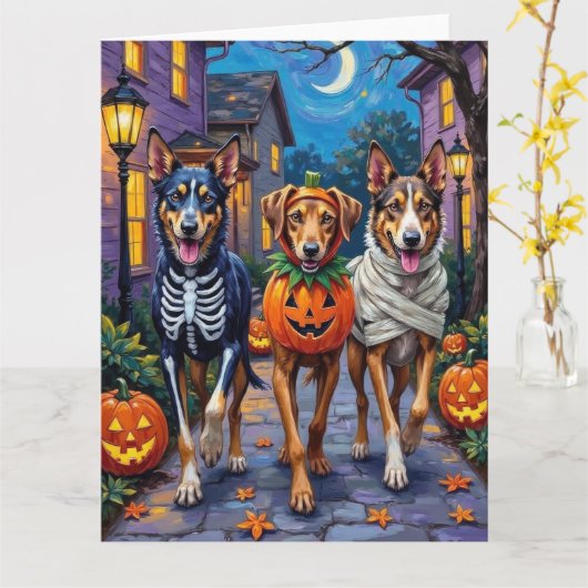 Wolfshond Trick-or-Treating Halloween Kostuums Kaart (Gele Bloem)