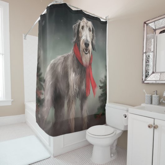 Wolfshondhond in Sneeuw Kerstmis Douchegordijn (In situ)