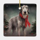 Wolfshondhond in Sneeuw Kerstmis Keramisch Ornament (Achterkant)