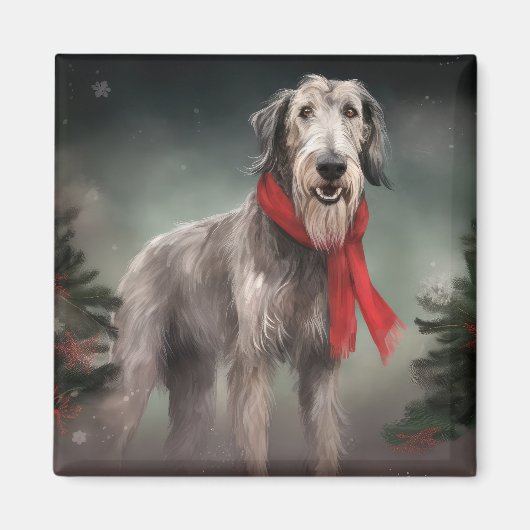 Wolfshondhond in Sneeuw Kerstmis Magneet (Voorkant)