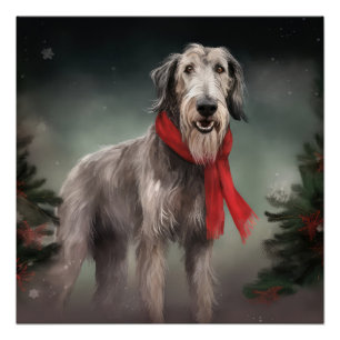 Wolfshondhond in Sneeuw Kerstmis Perfect Poster