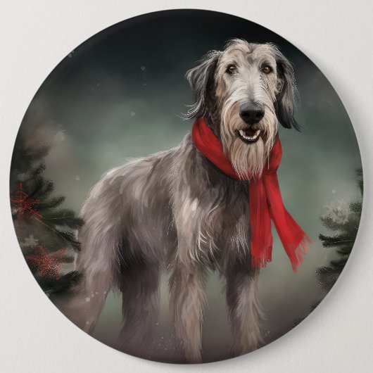 Wolfshondhond in Sneeuw Kerstmis Ronde Button 6,0 Cm (Voorkant)