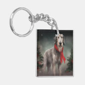 Wolfshondhond in Sneeuw Kerstmis Sleutelhanger (Voorkant Links)