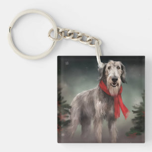 Wolfshondhond in Sneeuw Kerstmis Sleutelhanger