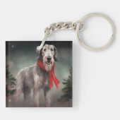 Wolfshondhond in Sneeuw Kerstmis Sleutelhanger (Achterkant)