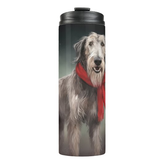 Wolfshondhond in Sneeuw Kerstmis Thermosbeker (Voorkant)