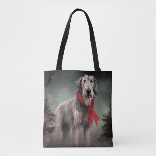 Wolfshondhond in Sneeuw Kerstmis Tote Bag (Voorkant)