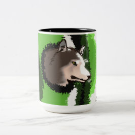 wolfskop die uit de struiken gluurt tweekleurige koffiemok