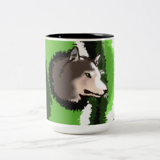 wolfskop die uit de struiken gluurt tweekleurige koffiemok