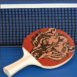 Wolfskop op rode Ping Pong Paddle Tafeltennisbatje