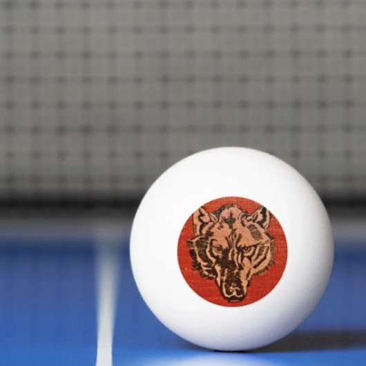 Wolfskop op rode pingpongbal 