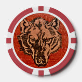 Wolfskop op rode pokerfiches poker chips (Voorkant)