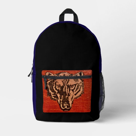 Wolfskop op rood bedrukte rugzak (Voorkant)