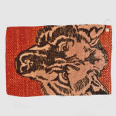 Wolfskop op Rood  Golfhanddoek (Horizontaal)