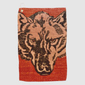 Wolfskop op Rood  Golfhanddoek (Voorkant)