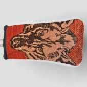 Wolfskop op Rood  Golfheadcover (Voorkant)