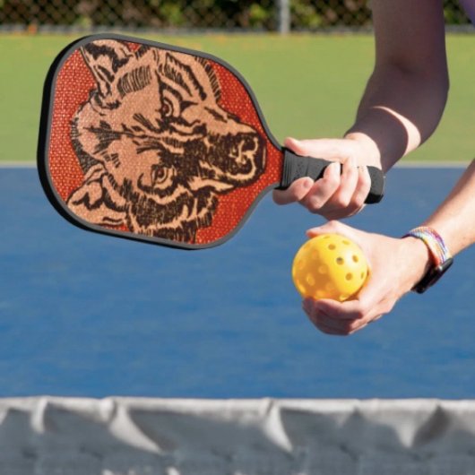 Wolfskop op Rood  Pickleball Paddle