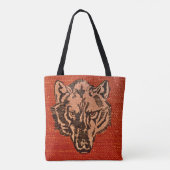 Wolfskop op rood tote bag (Achterkant)