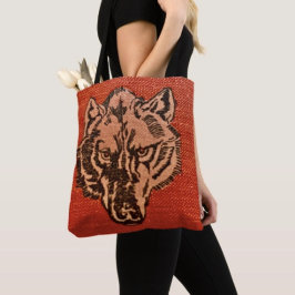 Wolfskop op rood tote bag