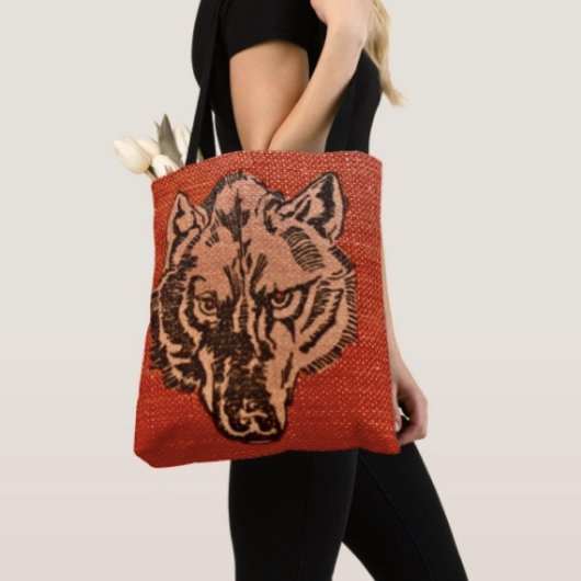 Wolfskop op rood tote bag